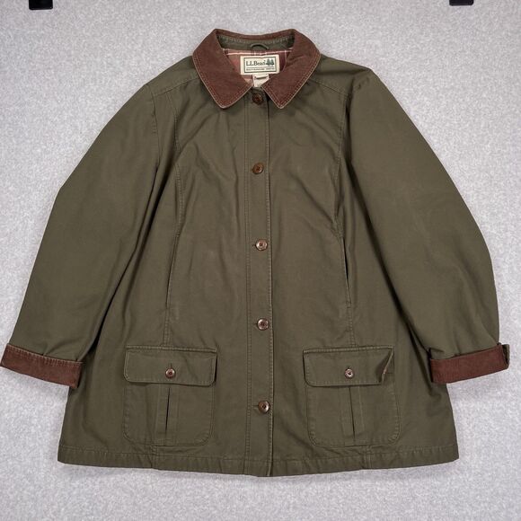 LL Bean Adirondack Barn Coat Womens 3X Chore Jacket Green Flannel Plaid Lined - Picture 2 of 13